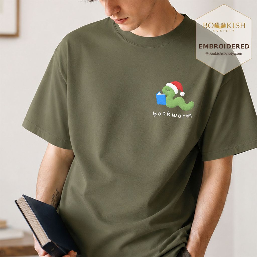 Bookworm Embroidered T-Shirt | Christmas Reader Gift Hemp
