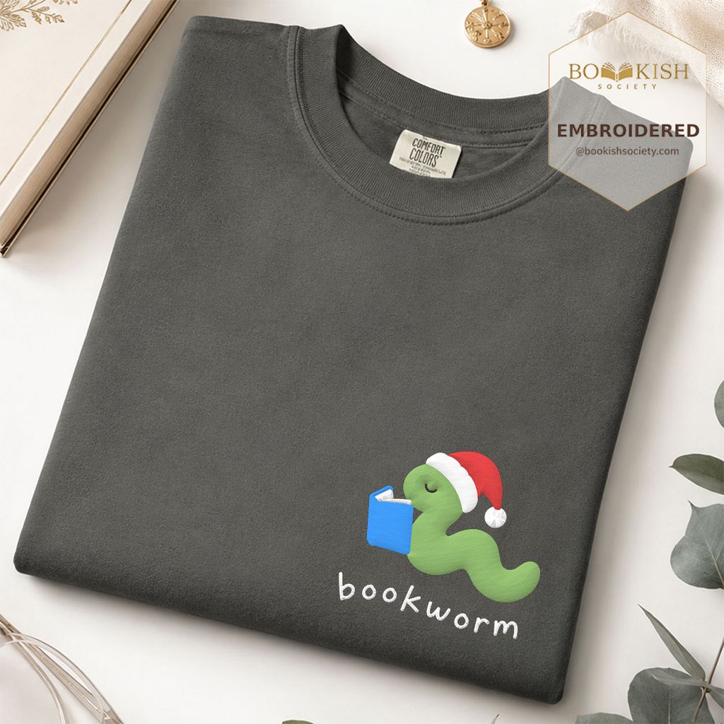 Bookworm Embroidered T-Shirt | Christmas Reader Gift Pepper