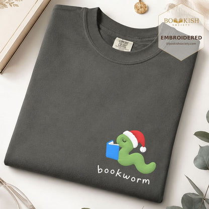 Bookworm Embroidered T-Shirt | Christmas Reader Gift Pepper