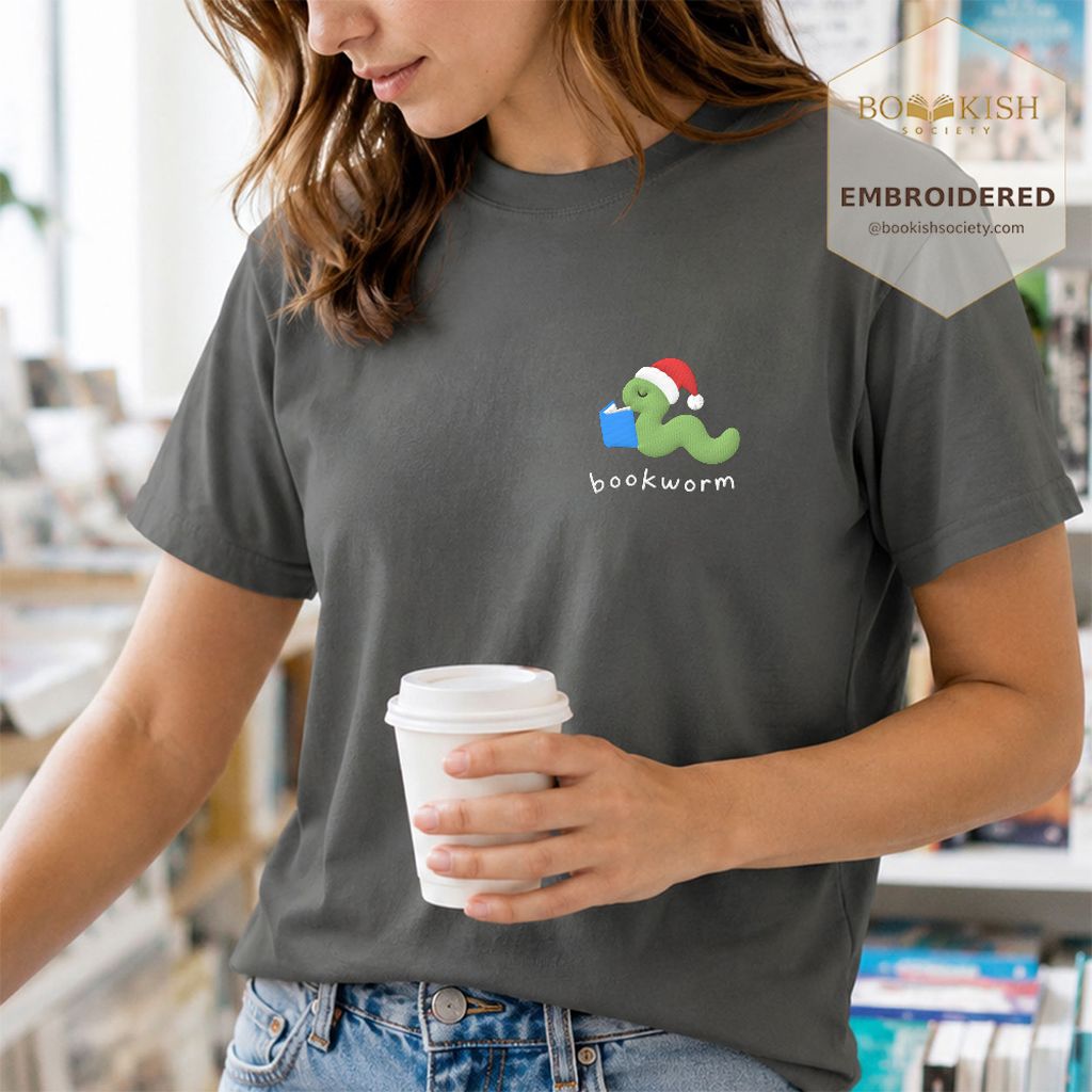 Bookworm Embroidered T-Shirt | Christmas Reader Gift Pepper
