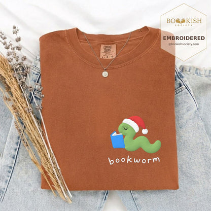 Bookworm Embroidered T-Shirt | Christmas Reader Gift Yam