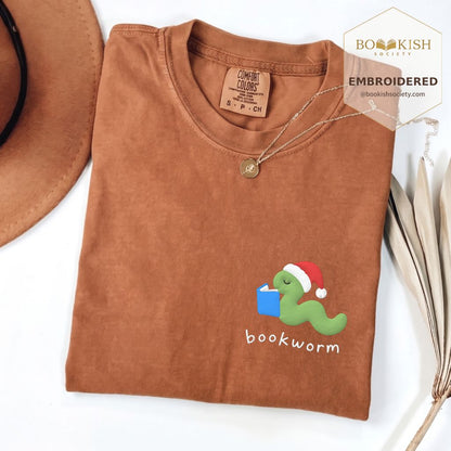 Bookworm Embroidered T-Shirt | Christmas Reader Gift Yam