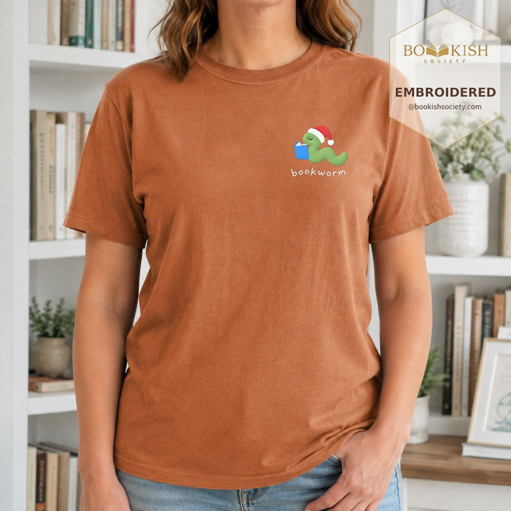 Bookworm Embroidered T-Shirt | Christmas Reader Gift Yam