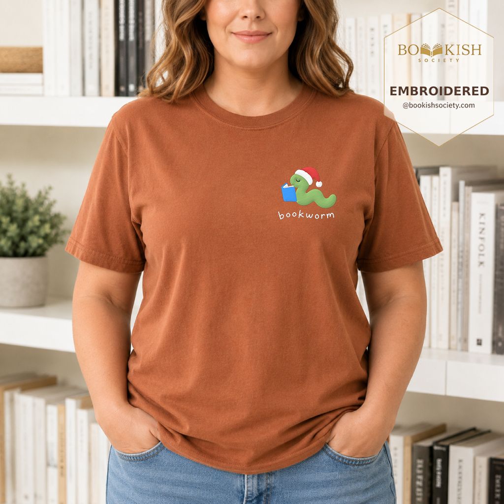 Bookworm Embroidered T-Shirt | Christmas Reader Gift Yam