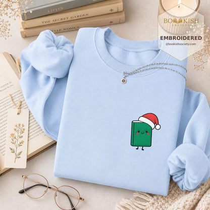 Cheerful Green Book Embroidered Sweatshirt | Christmas Gift Light Blue