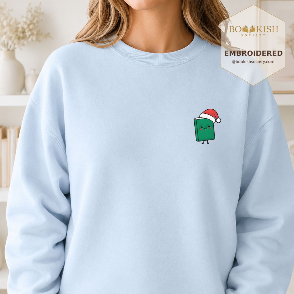 Cheerful Green Book Embroidered Sweatshirt | Christmas Gift Light Blue
