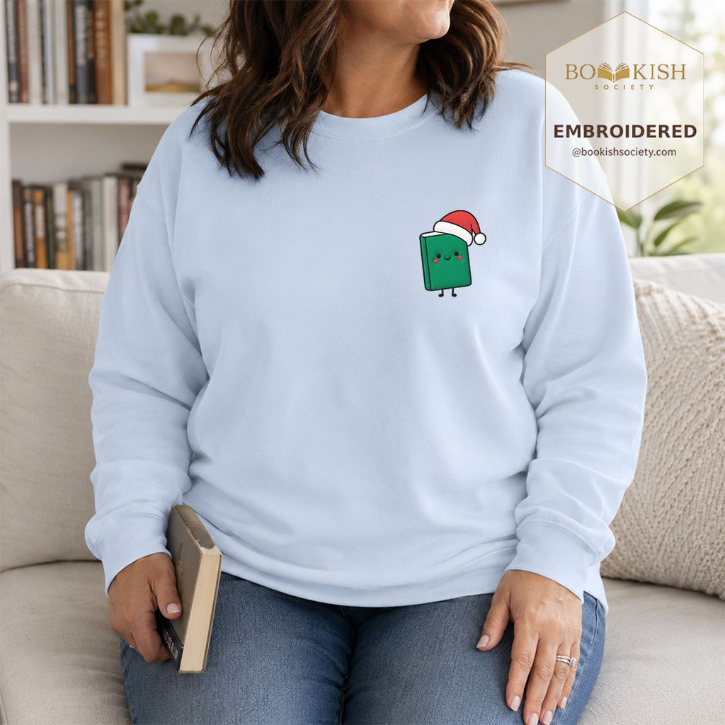 Cheerful Green Book Embroidered Sweatshirt | Christmas Gift Light Blue