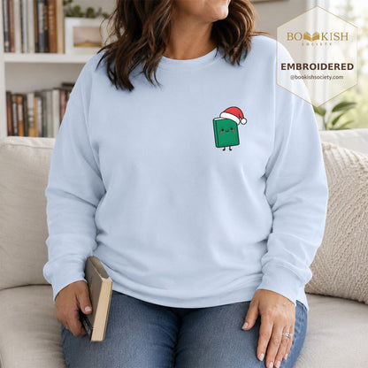 Cheerful Green Book Embroidered Sweatshirt | Christmas Gift Light Blue