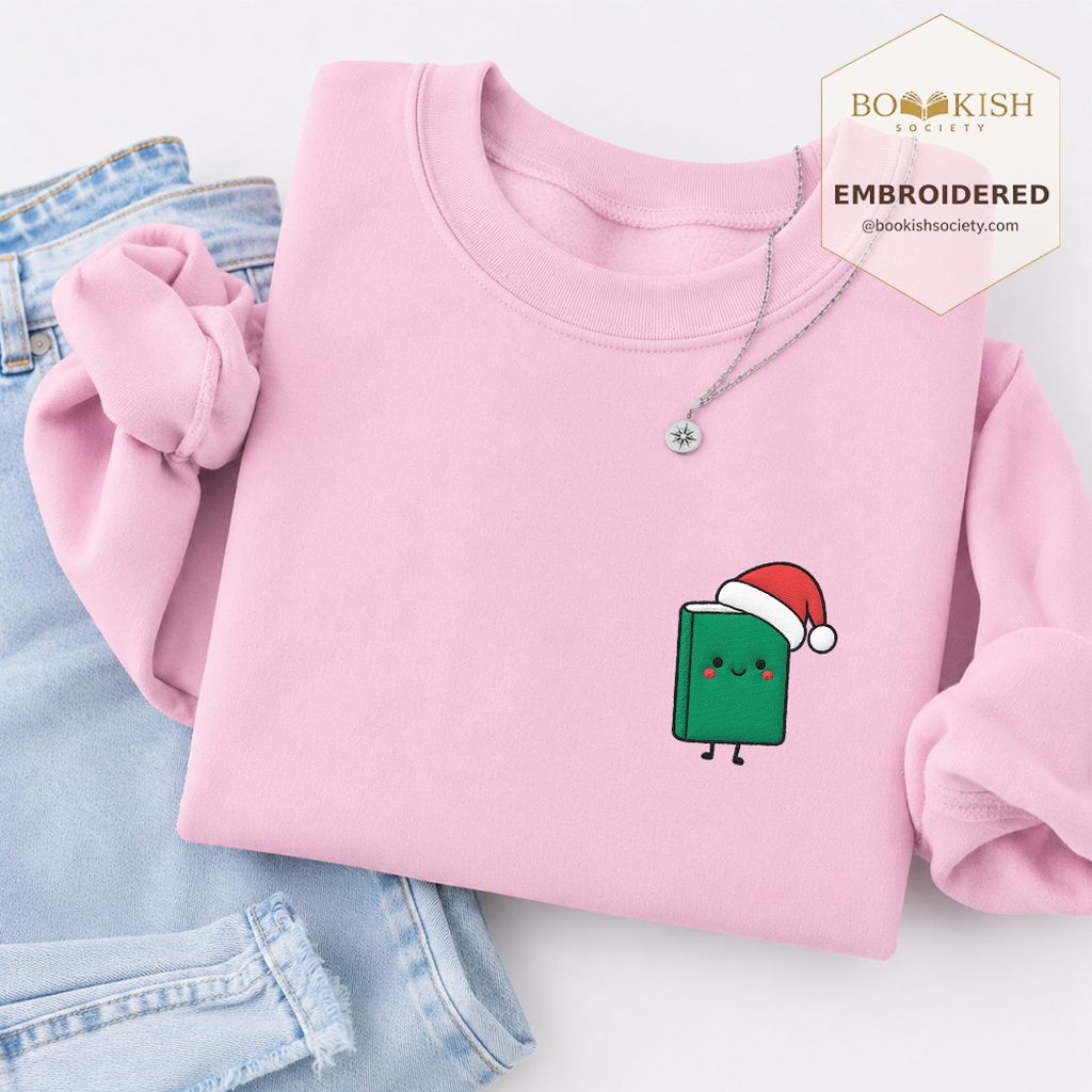 Cheerful Green Book Embroidered Sweatshirt | Christmas Gift Light Pink