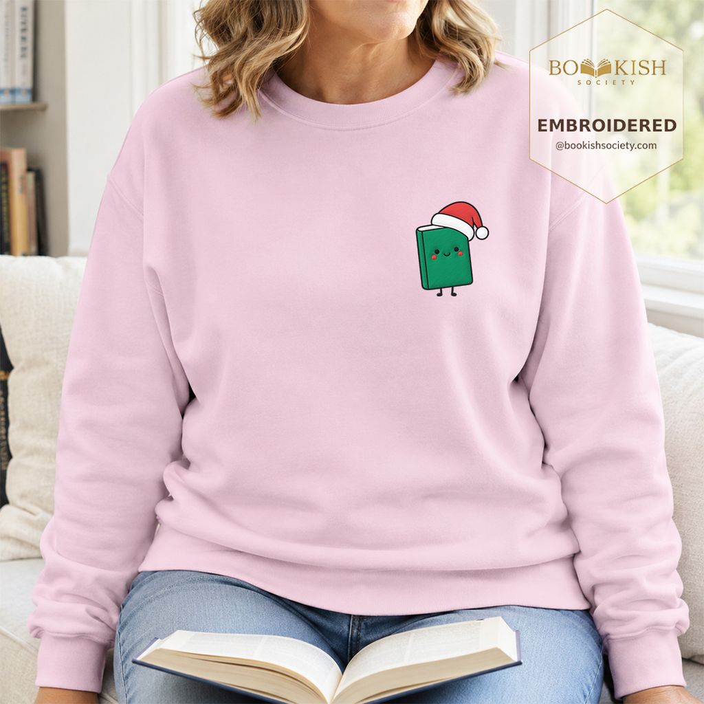 Cheerful Green Book Embroidered Sweatshirt | Christmas Gift Light Pink