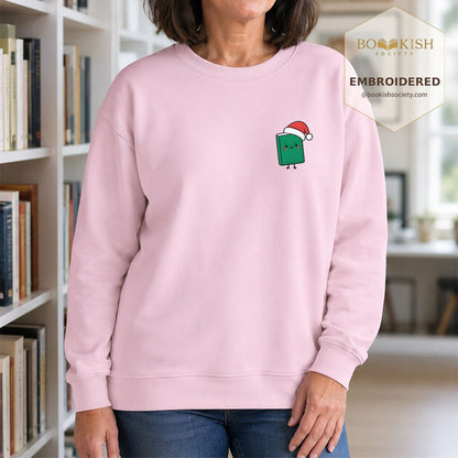 Cheerful Green Book Embroidered Sweatshirt | Christmas Gift Light Pink