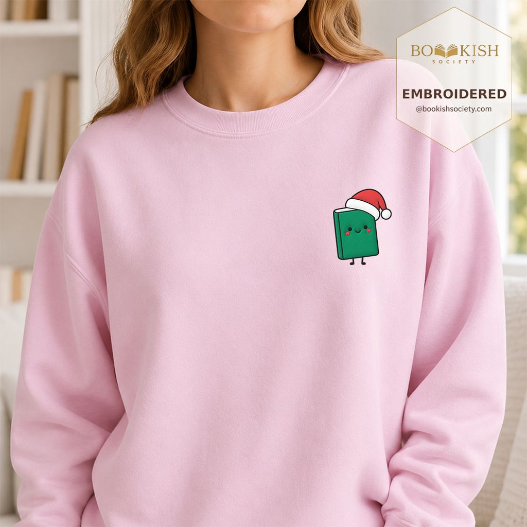 Cheerful Green Book Embroidered Sweatshirt | Christmas Gift Light Pink