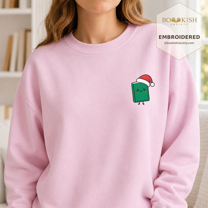 Cheerful Green Book Embroidered Sweatshirt | Christmas Gift Light Pink