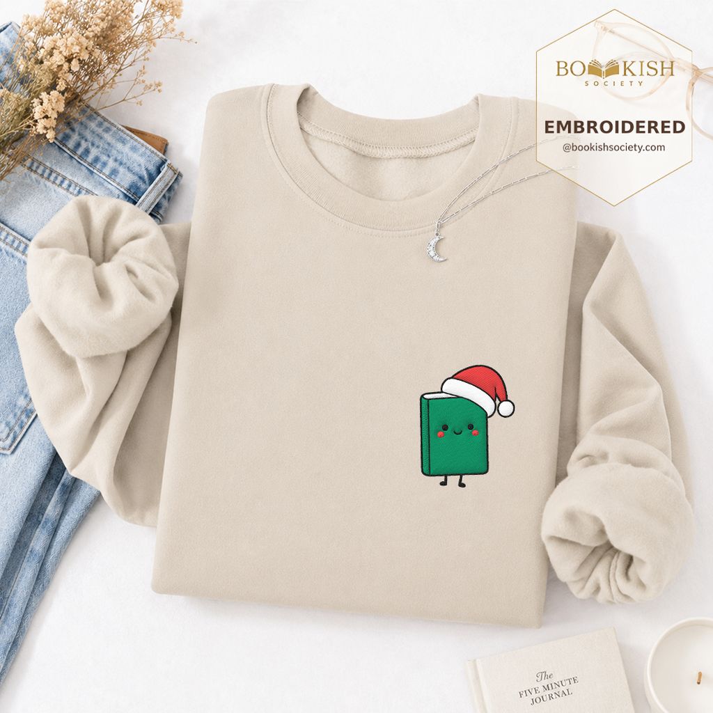 Cheerful Green Book Embroidered Sweatshirt | Christmas Gift Sand
