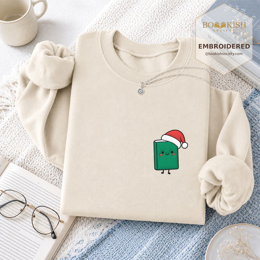 Cheerful Green Book Embroidered Sweatshirt | Christmas Gift Sand