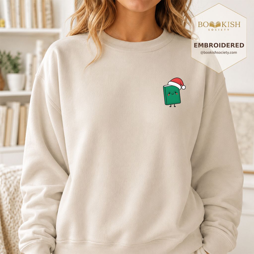 Cheerful Green Book Embroidered Sweatshirt | Christmas Gift Sand