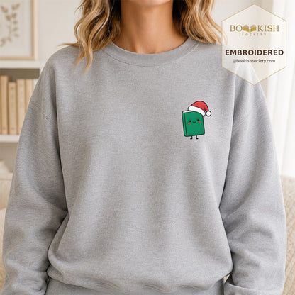 Cheerful Green Book Embroidered Sweatshirt | Christmas Gift Sport Grey