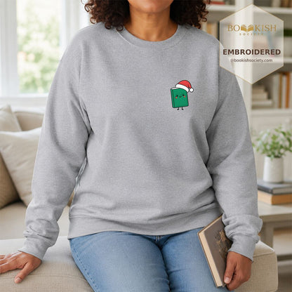 Cheerful Green Book Embroidered Sweatshirt | Christmas Gift Sport Grey