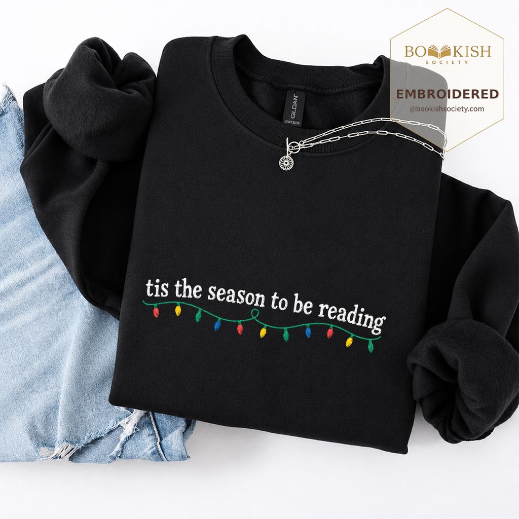 Tis The Season To Be Reading Embroidered Sweatshirt | Christmas Reader Gift Black