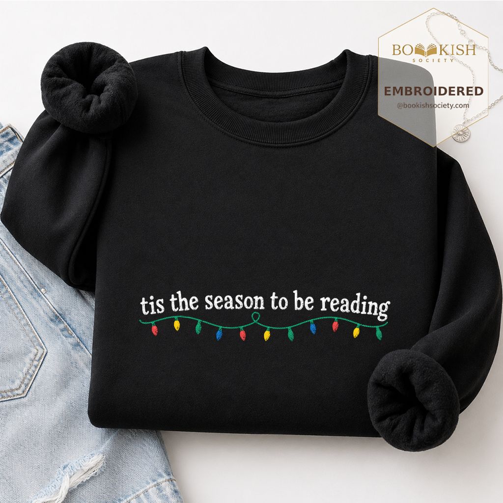 Tis The Season To Be Reading Embroidered Sweatshirt | Christmas Reader Gift Black