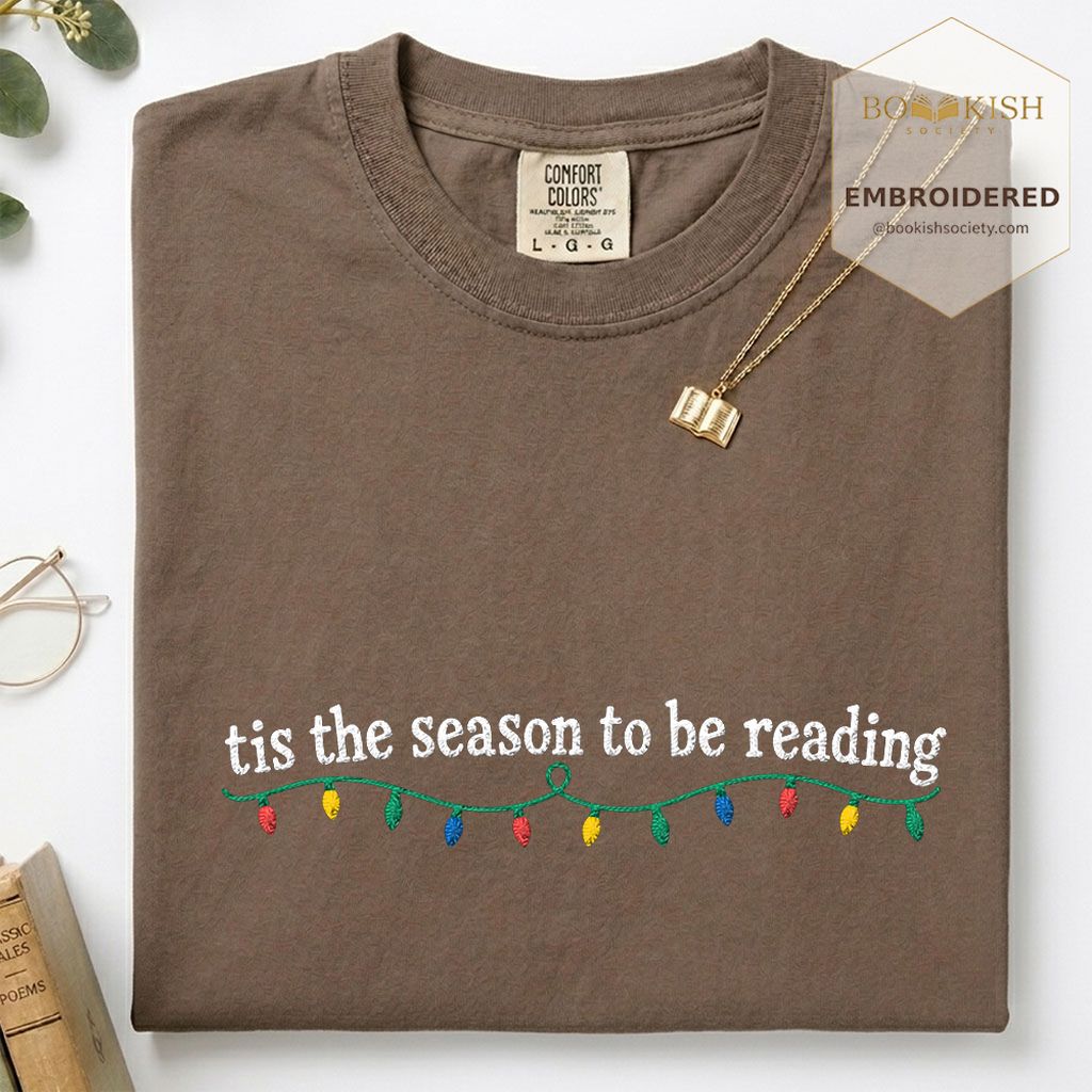 Tis The Season To Be Reading Embroidered T-Shirt | Christmas Reader Gift Espresso