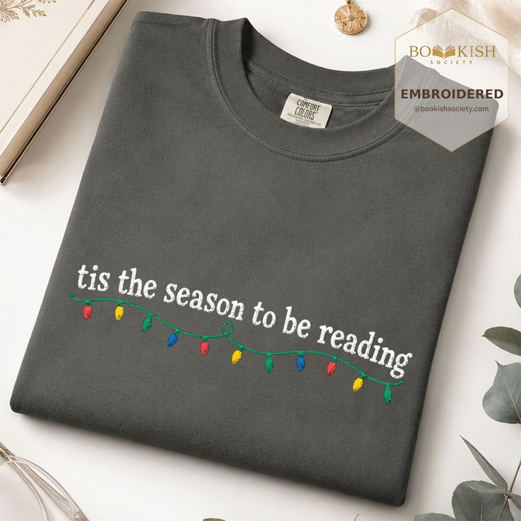 Tis The Season To Be Reading Embroidered T-Shirt | Christmas Reader Gift Pepper