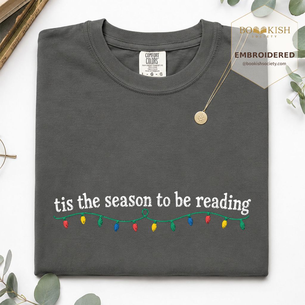 Tis The Season To Be Reading Embroidered T-Shirt | Christmas Reader Gift Pepper