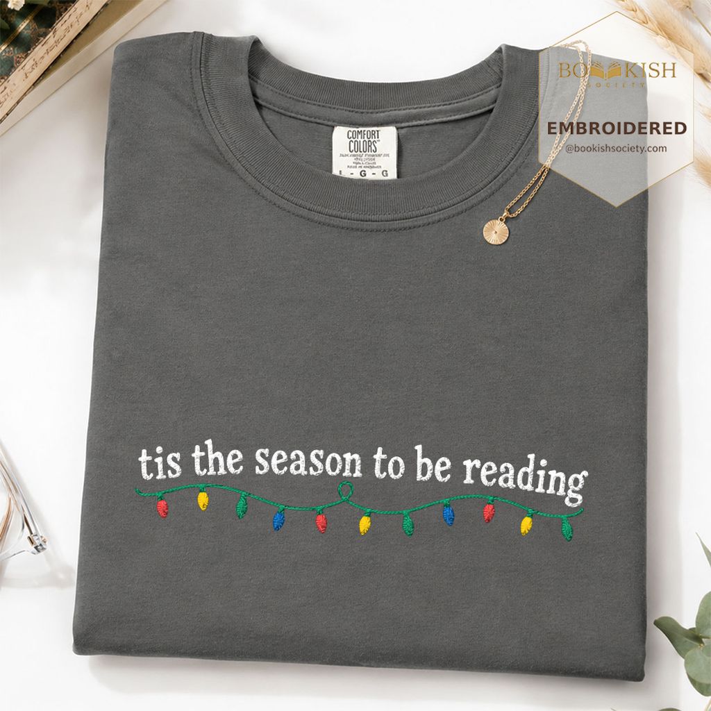 Tis The Season To Be Reading Embroidered T-Shirt | Christmas Reader Gift Pepper