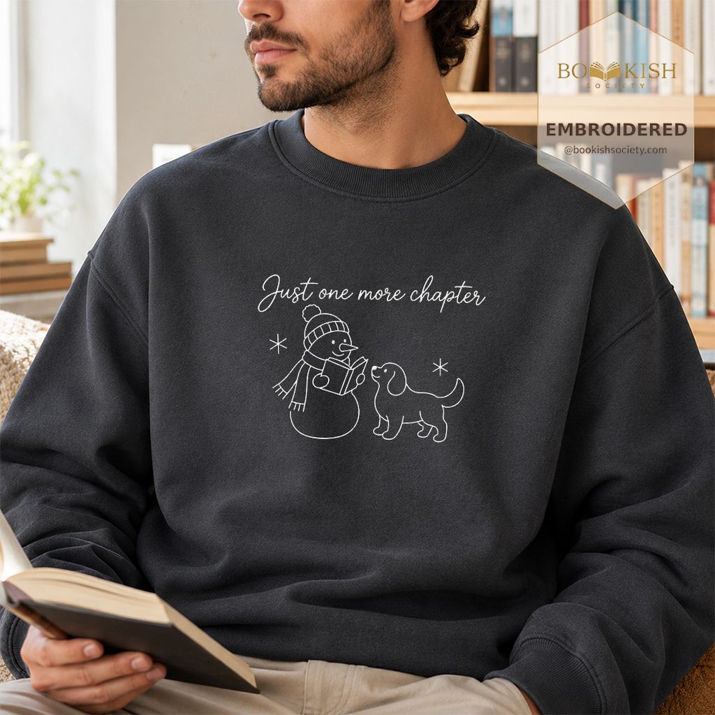 Just One More Chapter Embroidered Sweatshirt | Christmas Reader Gift Dark Heather