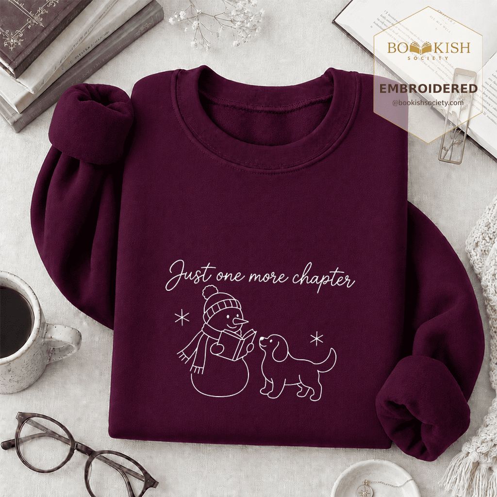 Just One More Chapter Embroidered Sweatshirt | Christmas Reader Gift Maroon