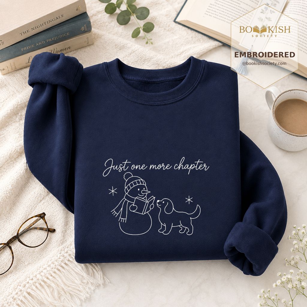 Just One More Chapter Embroidered Sweatshirt | Christmas Reader Gift Navy