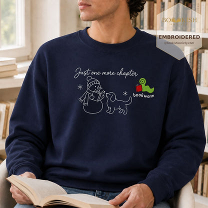 Just One More Chapter Embroidered Sweatshirt | Christmas Reader Gift Navy
