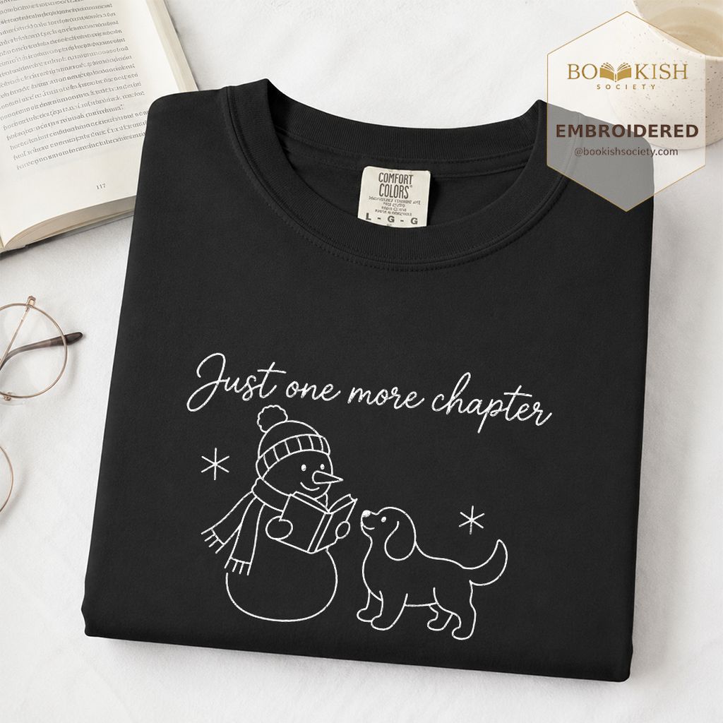 Just One More Chapter Embroidered T-Shirt | Christmas Reader Gift Black