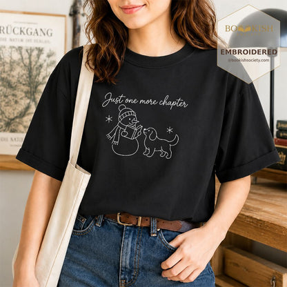 Just One More Chapter Embroidered T-Shirt | Christmas Reader Gift Black