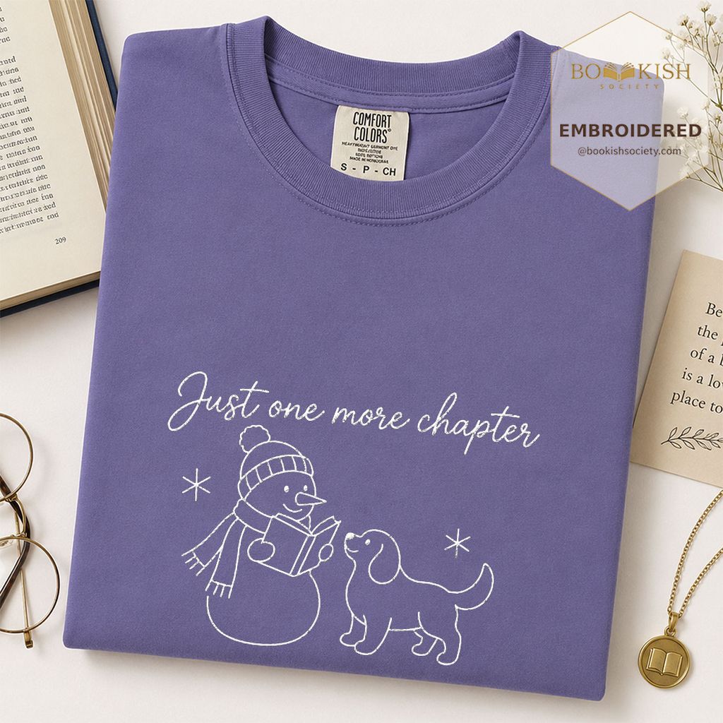 Just One More Chapter Embroidered T-Shirt | Christmas Reader Gift Grape