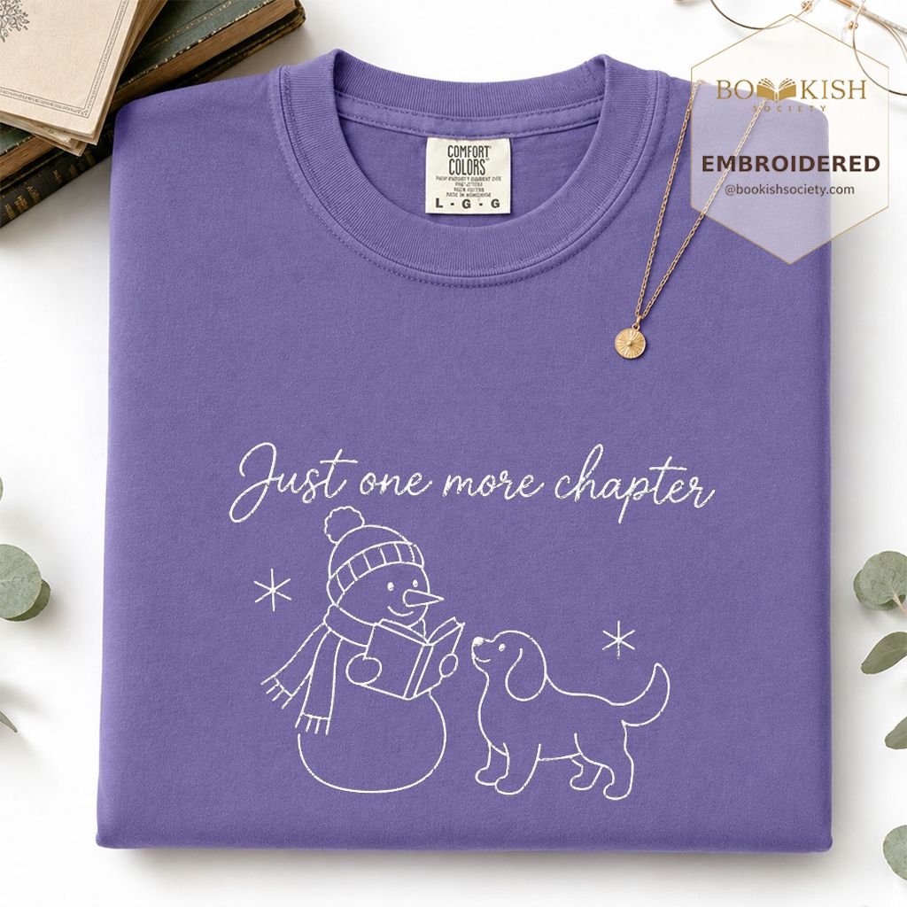Just One More Chapter Embroidered T-Shirt | Christmas Reader Gift Grape