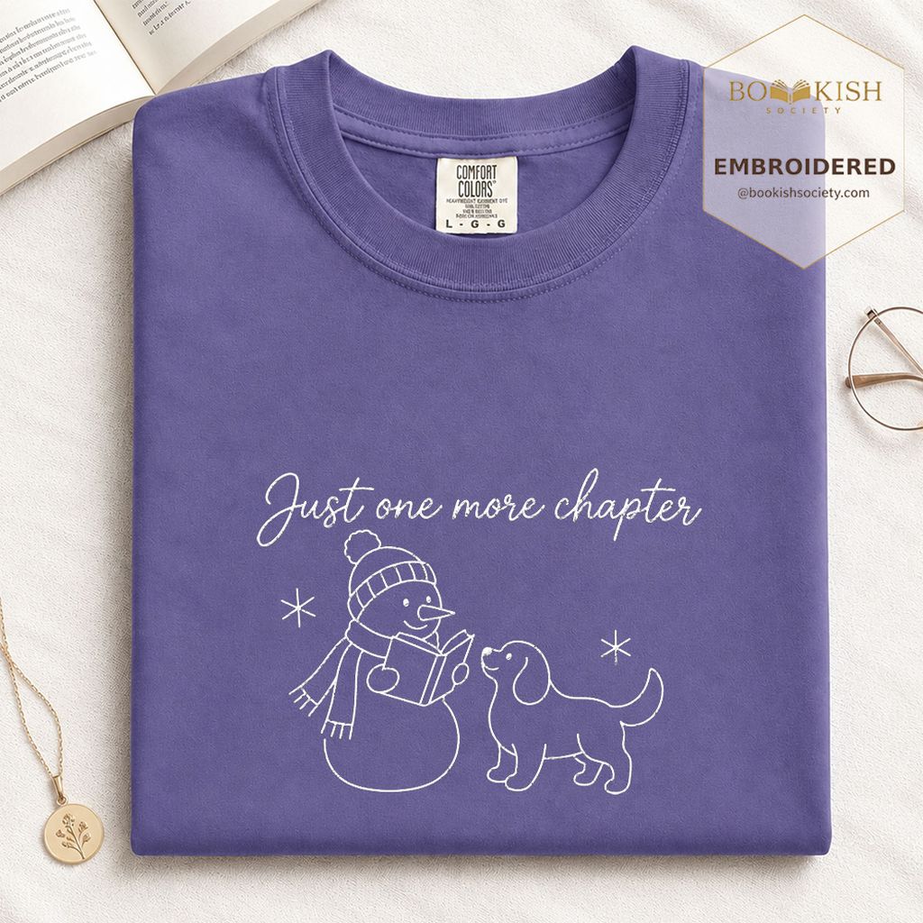 Just One More Chapter Embroidered T-Shirt | Christmas Reader Gift Grape