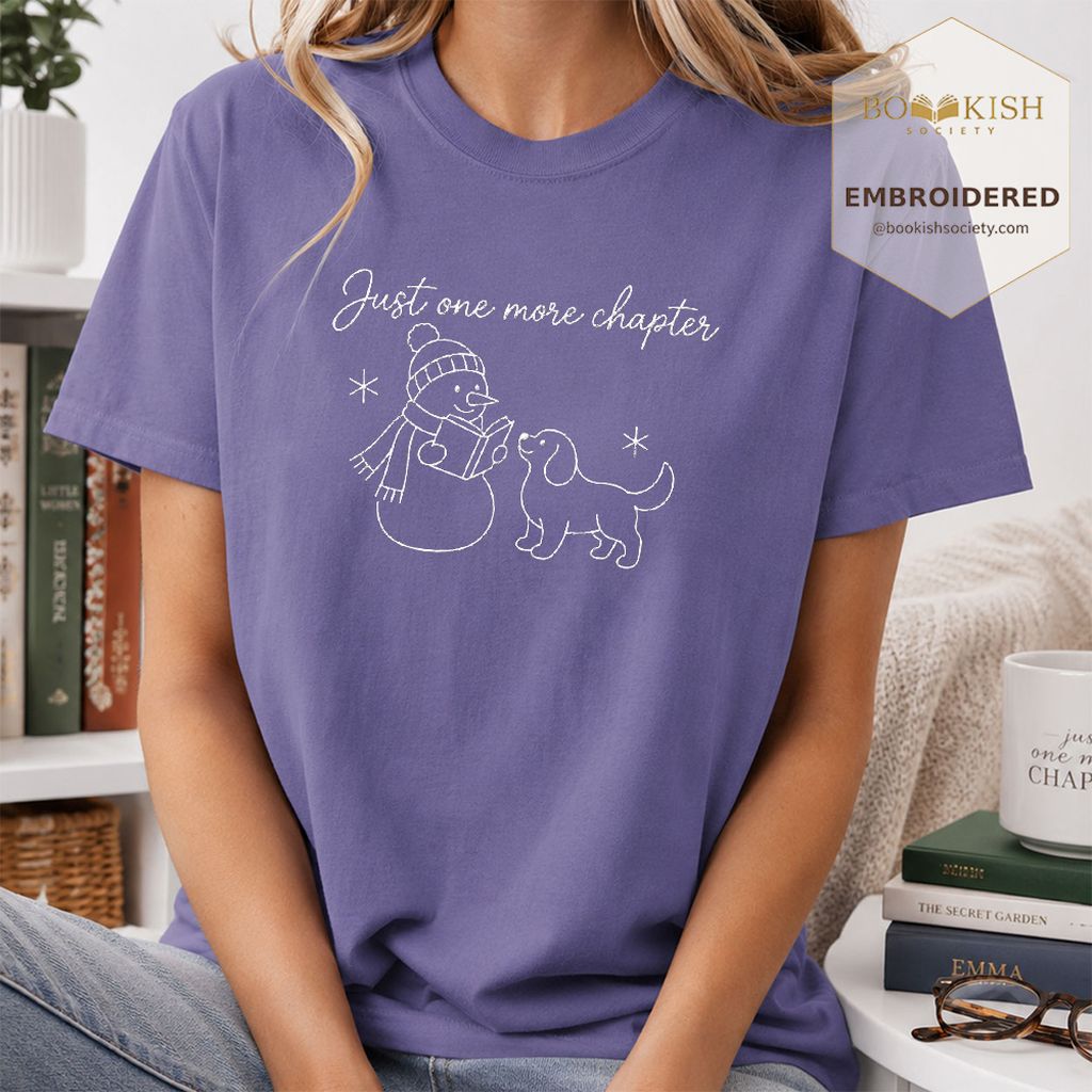 Just One More Chapter Embroidered T-Shirt | Christmas Reader Gift Grape