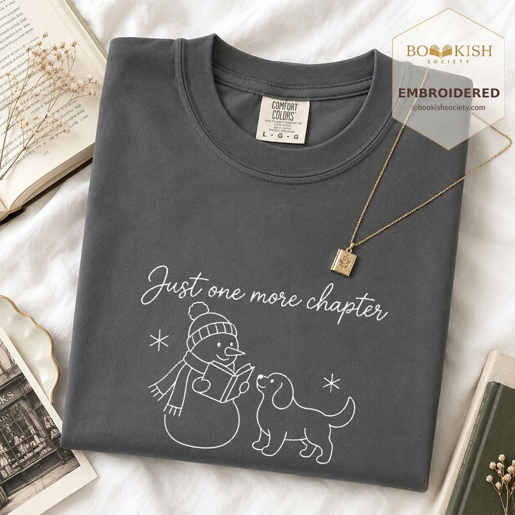 Just One More Chapter Embroidered T-Shirt | Christmas Reader Gift Graphite