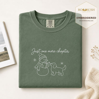 Just One More Chapter Embroidered T-Shirt | Christmas Reader Gift Moss