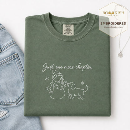 Just One More Chapter Embroidered T-Shirt | Christmas Reader Gift Moss