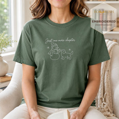 Just One More Chapter Embroidered T-Shirt | Christmas Reader Gift Moss