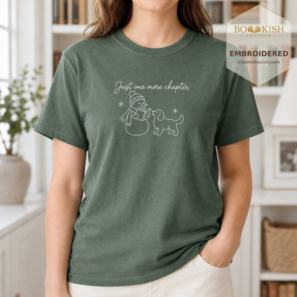 Just One More Chapter Embroidered T-Shirt | Christmas Reader Gift Moss