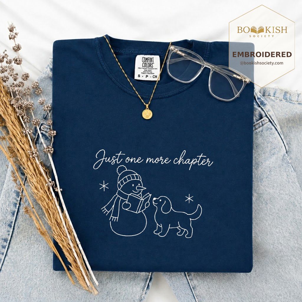 Just One More Chapter Embroidered T-Shirt | Christmas Reader Gift Navy