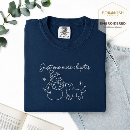 Just One More Chapter Embroidered T-Shirt | Christmas Reader Gift Navy