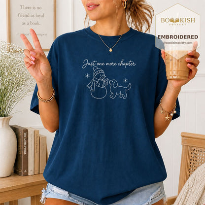 Just One More Chapter Embroidered T-Shirt | Christmas Reader Gift Navy