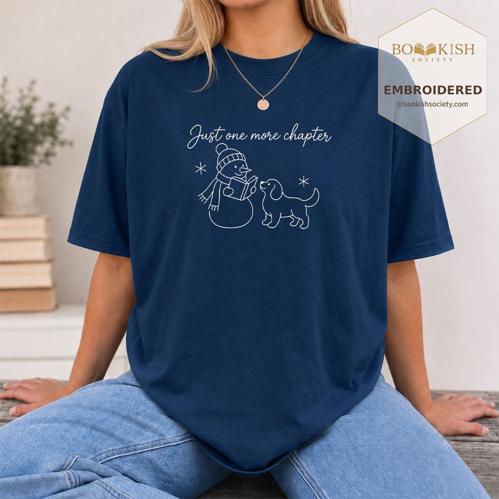 Just One More Chapter Embroidered T-Shirt | Christmas Reader Gift Navy