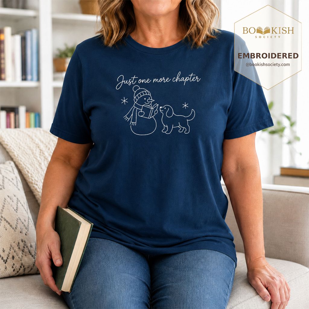 Just One More Chapter Embroidered T-Shirt | Christmas Reader Gift Navy