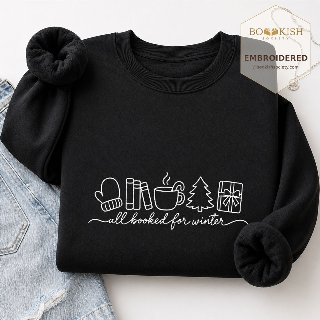 All Booked For Winter Embroidered Sweatshirt | Christmas Reader Gift Black