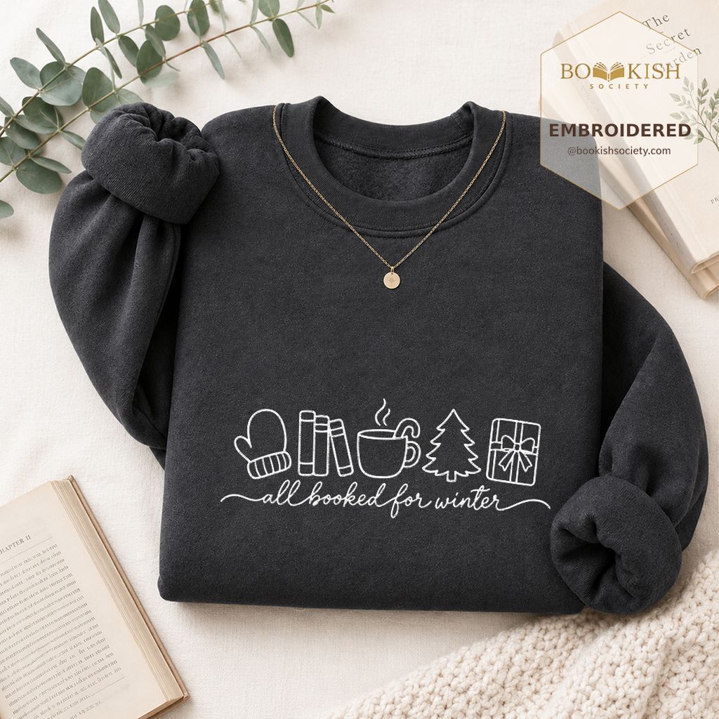 All Booked For Winter Embroidered Sweatshirt | Christmas Reader Gift Dark Heather